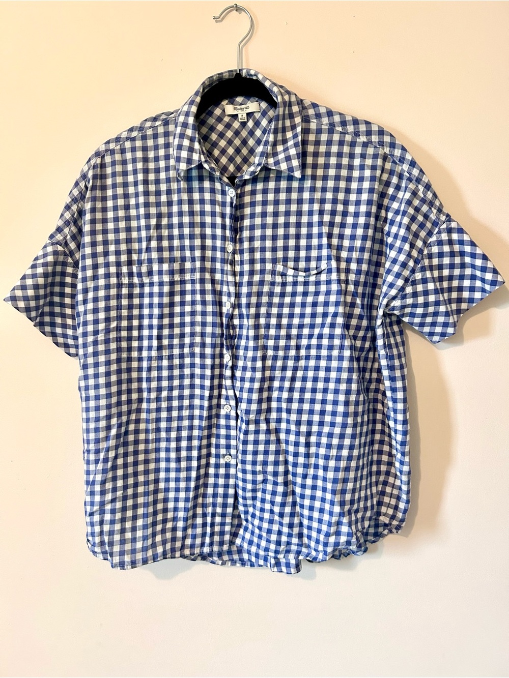 Madewell Boxy Gingham Short Sleeve Button Down Shirt Blue White Cotton S